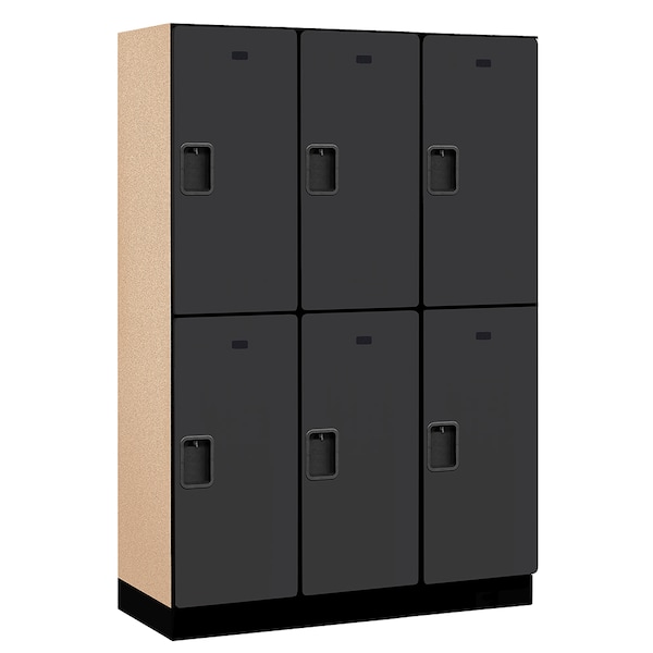 2 Tier Designer Locker, 54"Wx76"Hx18"D, 6 Door, Black